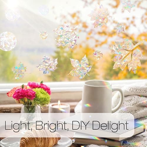 rabbitgoo Window Privacy Film Rainbow Film Decorative Window Sticker, 3D Static Stained Glass Cling Tint for Home Heat Control Non-Adhesive, 17.5 x 78.7 inches thumbnail 8