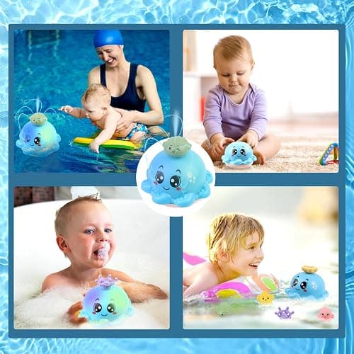 Jouets de Bain Bébé, Jeux de Bain pour Bebe Enfant 1 2 3 4 Ans,Jouets de Bain Lumineux pour Bébé, Jouet d'Arroseur d'eau Poisson,Jeu d'eau Poulpe de à Jet avec LED pour Les Enfants thumbnail 7