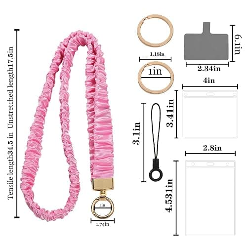 2 Sets Stretchy Scrunchie Lanyards Teacher, Cute Retractable Lanyards for ID Badges with Phone Lanyard & Keychain for Teachers, Nurses, Office & School (B) thumbnail 3