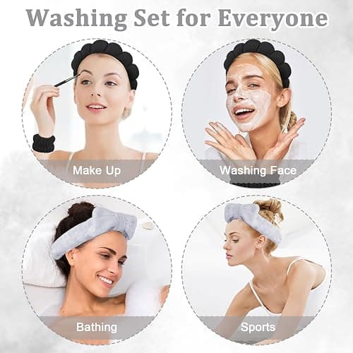 Araluky 6 Pcs Puffy Terry Cloth Headbands and Wristbands for Skincare, Makeup Removal, and Shower thumbnail 2