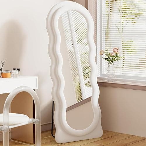 TinyTimes Full Length Mirror Floor Mirror, 63" x 24" Wavy Body Mirror, Standing Mirrors Full Length for Bedroom, Living Room, Cloakroom, Wavy Mirrors, White thumbnail 3