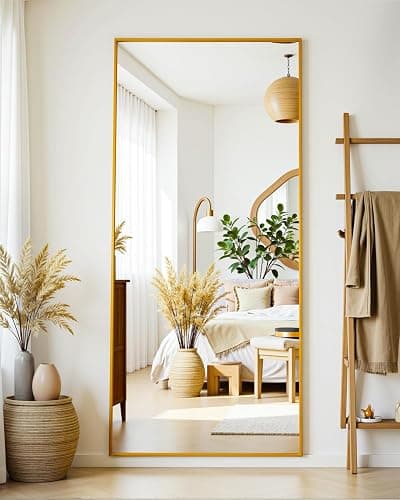 Suidia Full Length Mirror, 58"x18" Floor Standing Mirror Freestanding, Full Body Mirrors with Stand for Bedroom, Hanging Mounted for Living Room Cloakroom, Gold, Rectangular Style thumbnail 2