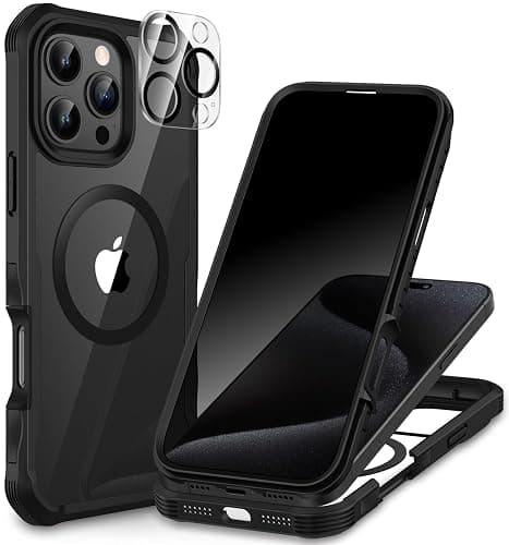 CENHUFO Magnetic Privacy for iPhone 16 Pro Max Case [Compatible with Magsafe] Full Body Phone Case Built-in 9H Tempered Glass Privacy Screen Protector Camera Lens Protector, Shockproof Cover -Black - Image 1