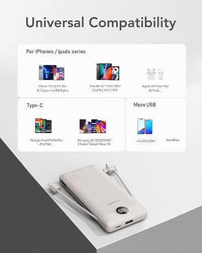 VEGER Portable Charger with Built-in AC Plug and Cables, All in One 10000mAh Ultra Slim Power Bank Travel Essentials, 15W Fast Charging Battery Pack Compatible with iPhone, Samsung, Android (Coffee) thumbnail 6