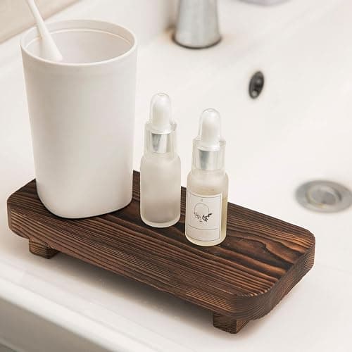 FLYIEE Wood Risers for Decor Display, Bathroom Counter Sink Decor, Dish Soap Tray Wood Tray for Kitchen Counter, Small Wooden Soap Stand, Wood Soap Pedestal, Soap Dispenser Stand Modern Farmhouse thumbnail 4