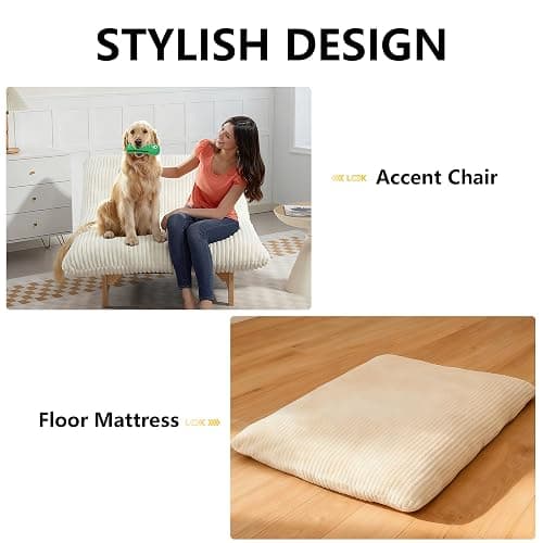 WakeZero Oversized Accent Chairs, Comfy Upholstered Accent Armchairs, Chaise Lounge Loveseat Lounge Cloud Chair Indoor, Giant Bean Bag with Wood Frame for Living Room//Bedroom thumbnail 4