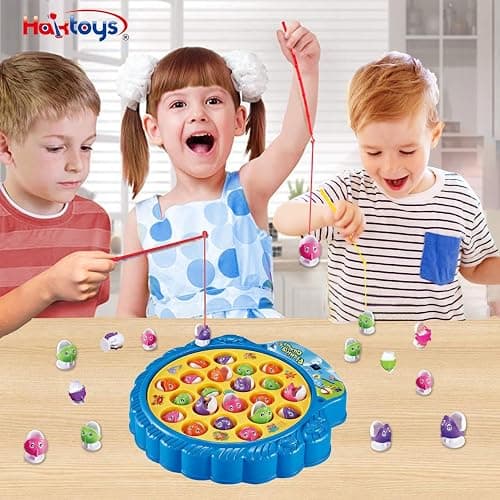 Haktoys Fishing Game for Kids & Toddlers – Battery-Operated Rotating Fishing Toy with 21 Fish, 4 Poles & Music On/Off Switch – Fun Educational Board Game for Boys & Girls thumbnail 6