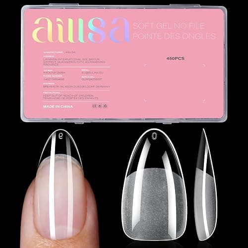 AILLSA Medium Almond Nail Tips - 450pcs Thickened False Nail Tips Half Matte Nails Tips, Fake Nails Nail Extension for Manicure - Image 1