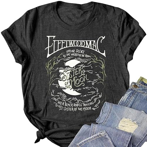 Sisgaa Rock N Roll Tee Shirt Women Crew Neck Short Sleeve Vintage Graphic Tees Concert Outfit Loose Tops - Image 1