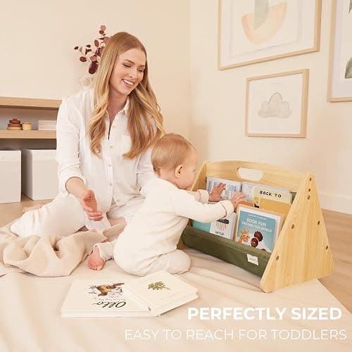 ZICOTO Decorative Wooden Bookshelf with Handle for Kids Rooms - Keeps Books Neatly Organized & Within Reach for Toddlers - Easy Install Montessori Book Shelf for Baby's Bedroom or Playroom Decor thumbnail 3
