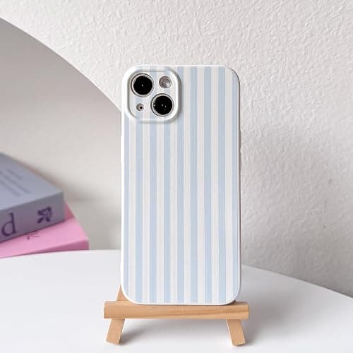 Lovmooful Compatible for iPhone 14 Case Cute Color Striped with Aesthetics Design for Girls Women Soft TPU Shockproof More Protective Girly for iPhone 14 Case-Blue thumbnail 2