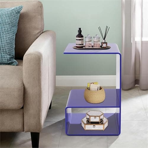 Eapmic Acrylic Side Table, 21.6" C Shaped End Table, Free Standing Storage Tables, 3 Tier Bedside Nightstand, Small Coffee Tables for Living Room Bedroom Bathroom Entryway (Blue) thumbnail 7