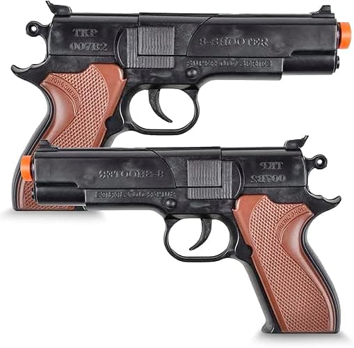 Cap Plastic Pistol Toy Gun for Kids - (2) Pistols per Order - Kid Safe for Action Fun - Birthdays, Holidays, Prizes, Costume Accesory - Image 1
