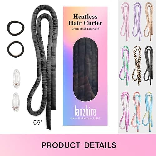 Lanzhire No Heat Overnight Curling Headband for Long and Short Hair - Thin Heatless Curlers to Sleep In (Black) thumbnail 7