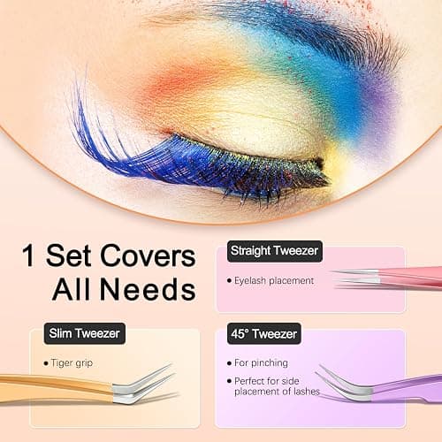 MORGLES 5pcs Eyelash Extension Tweezers High Precision, Straight and Curved Volume Lash Tweezers for Extensions, Crafting, Girls Women Beginners thumbnail 3