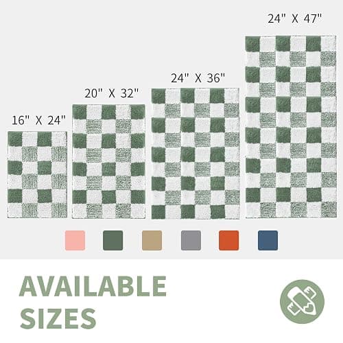 CozeCube Bath mats for Bathroom Non Slip, Fluffy Absorbent Microfiber Bath mat Washable, Aesthetic Bathroom Rugs, Large Sage Green Checkered Bath mat, Sage Green, 36" x 24" thumbnail 2