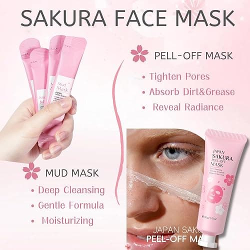 Skincare Kit Sakura Teen Girls Gifts - Skin Care Set Travel Size Toiletries - Sakura Skin Care for Teens 10-12 Hydrating - Teen Facial Kit Gift Set for Women with Bunny Headband（12PCS） - 12PCS thumbnail 4