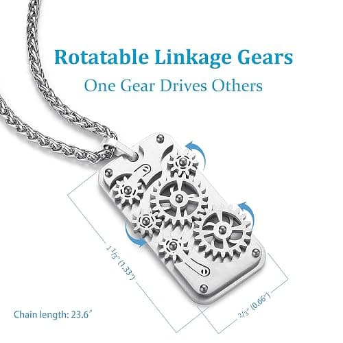 Stainless Steel Mechanical Rotatable Gear Pendant Necklace for Kids & Adults – Fidget Jewelry for Anxiety Relief, Stress – Steampunk Cyberpunk Accessories for Men, Boys, Teens – Gift for Son, Brother thumbnail 2