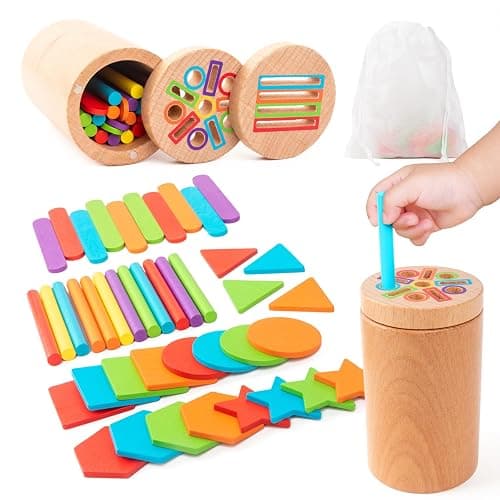 Montessori Wooden Toddler Toys, 3-in-1 Fine Motor Skills Learning Set ,Educational Color Sorting Sensory Toys for 3+ Year , Teaches Object Permanence & Cause-Effect ,Gifts for Boys & Girls - Image 1
