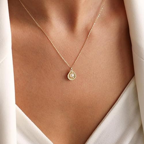 Plenky Charm Necklace-14K Gold/Silver Plated Charm Necklace Shell Conch Shell Turtle Starfish Coconut Tree Pearl Necklace Summe Beach Necklaces for Women Dainty Simple Jewelry for Women thumbnail 3
