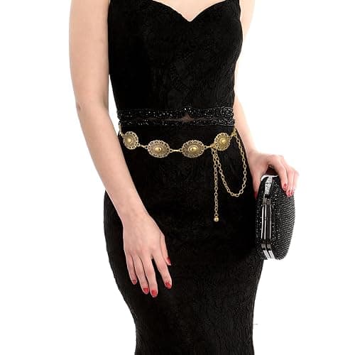 Topbuti Western Oval Concho Chain Belt for Women Metal Waist Chain Belt for Dresses Jeans Western Cowgirl thumbnail 5