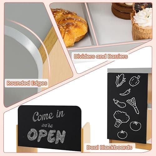HONEY JOY Kids Grocery Store Playset, Wooden Play Store with Shopping Cart, Toddler Supermarket Checkout Stand w/Blackboard, Display Shelves, Grocery Store Pretend Play, Gift for Boys Girls, Natural thumbnail 7
