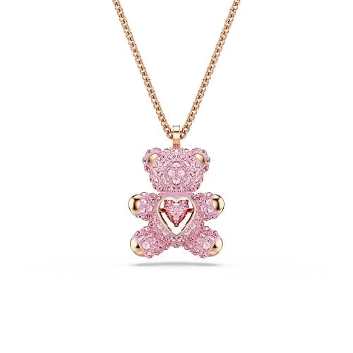 Swarovski Teddy Bear Pendant Necklace, Pink Crystals, Rose Gold-Tone Finish - Image 1
