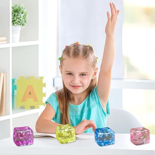 Fidget Toy Stress Cube- 4 Pack Sensory Squeeze Toys, Slow Rising Squishy Cube Filled with Thick Substance and Snowflakes Crafts, Anxiety Stress Relief Calming Tool for Adults and Kids thumbnail 2