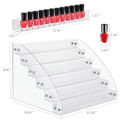 KINGROW Nail Polish Organizer Holder Rack 6 Layers Acrylic Display Rack Eyeglasses Shelf Essential Oils Ink Storage Holds Up to 96 (Fit 1-2oz Bottles) thumbnail 2