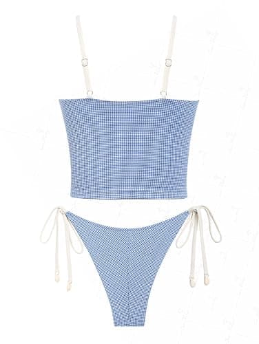 seamoly Women’s Cute Tankini Set Gingham Two Piece Swimsuits with Bow Back Tie Side Bottom thumbnail 5