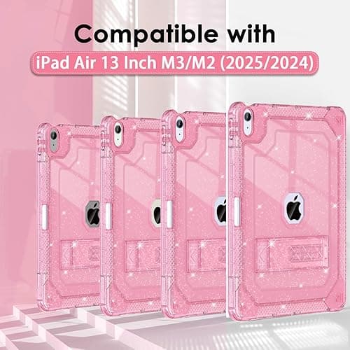 ZoneFoker for iPad Air M3 13 Inch Case 2025, for iPad Air M2 13-inch 6th Gen 2024 Glitter Slim Cover with Pencil Holder Heavy Duty Shockproof Hard Protective Case with Kickstand for Kids, Pink - for iPad Air 13" - #02 Pink Glitter thumbnail 2