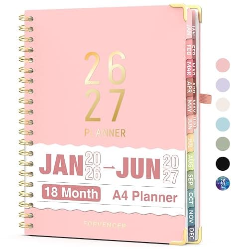 Forvencer Planner 2026-2027, 18 Month Weekly and Monthly Calendar Planner, Jan 2026 -June 2027, 8.5" x 11", Daily Agenda Book with Tabs, College School Supplies for Student Teacher Home, A4, Pink - Image 1