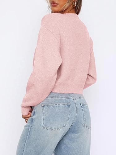 Balimtoy Women's Cropped Cardigan Sweaters Long Sleeve Button Down Sweaters Knit Cardigan Cute Y2k Open Front Crop Top thumbnail 3