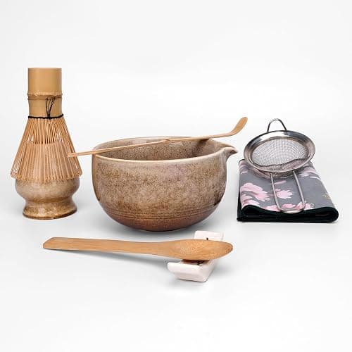 Joyscale Matcha Whisk Set, Matcha Set Whisk And Bowl, 8 Pcs Matcha Kit Set(Ancient Kiln Design), 14 OZ, Japanese Matcha Tea Set, Matcha Making Kit Gifts for Tea Lovers(Kiln White) - Image 1