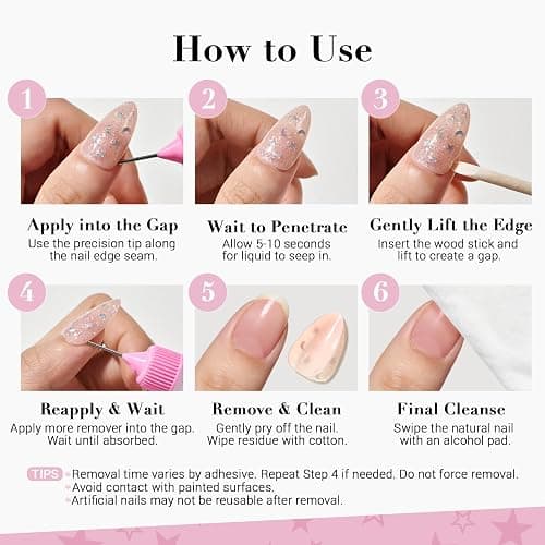 GLAMERMAID 50ML Pinpoint Nail Glue Remover for Press on Nails Acetone-free | Gentle Multi-purpose Nail Adhesive Remover for Fake Nails, Nail Tips & Acrylic Nails with 3 Orangewood Sticks thumbnail 10