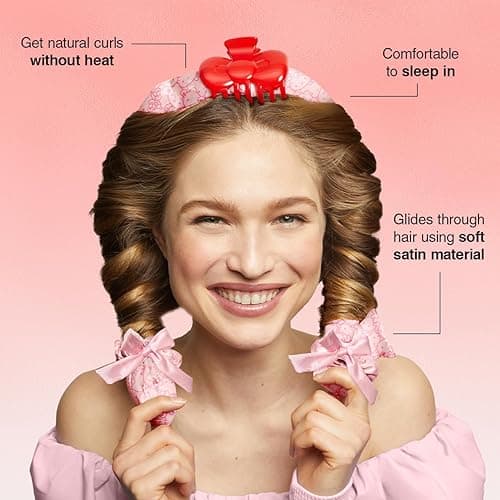 Hello Kitty x Kitsch XL Satin Heatless Curling Set- Heatless Hair Curler To Sleep In for Frizz-Free & Soft Curls, Comes with Bow Shape Design Hair Claw and Satin Scrunchies, Gifts for Women, 4pc Set - Pink Kitty Faces thumbnail 4