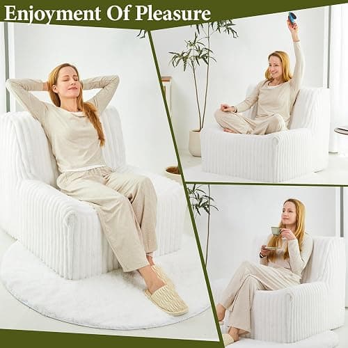 Trenda 32'' Accent Chair Armless, Boneless Space-Saving Reading Chairs with Spacious Seating, Comfy Faux Fur Cover, Ideal Floor Couch for Bedroom, Living Room,College, Apartment(White) thumbnail 7