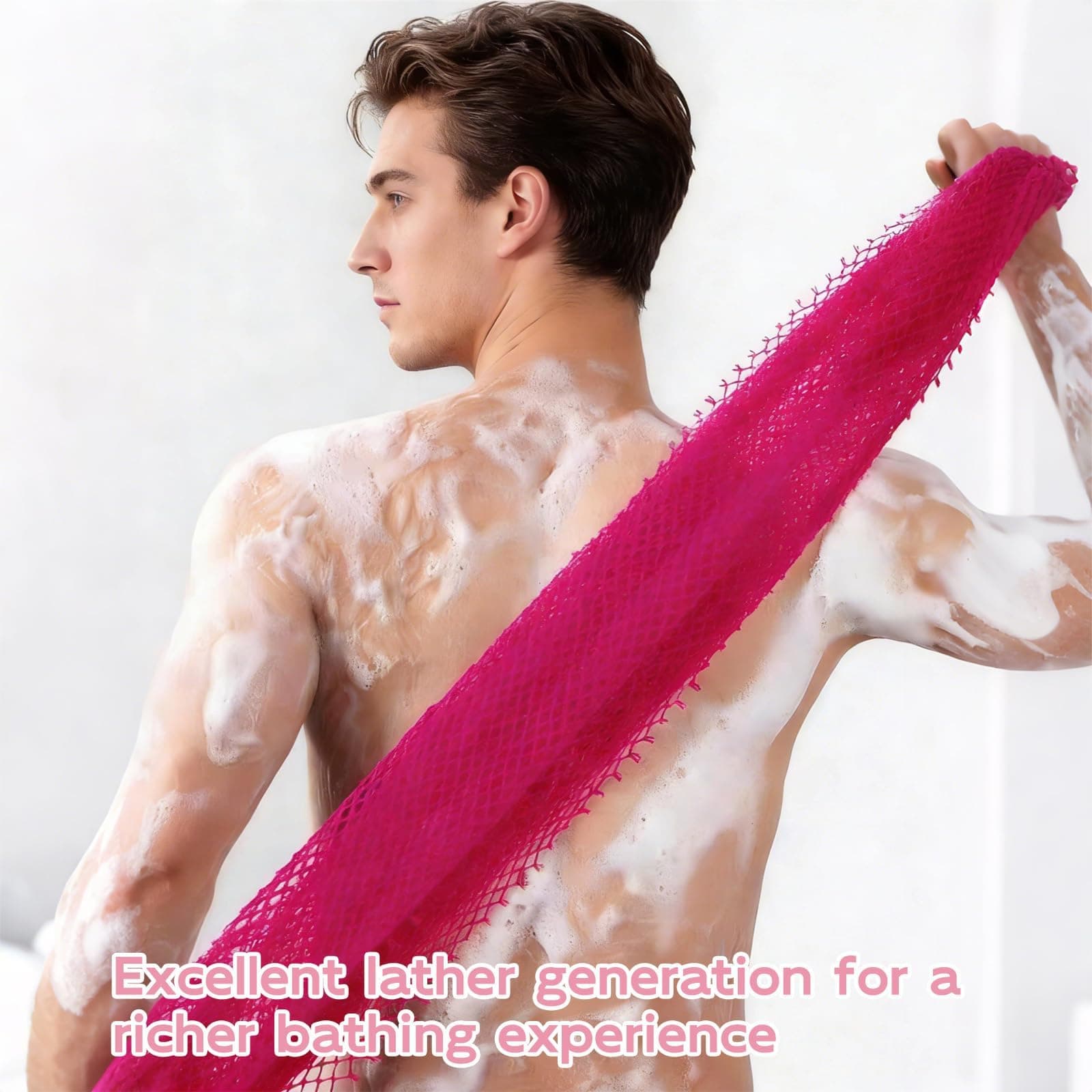 Rose Pink African Net Sponge, Exfoliating Scrubber with Exfoliating Knots, Durable Portable, Face Body Care, Suitable for All Skin Types, Bath Shower Essential thumbnail 4