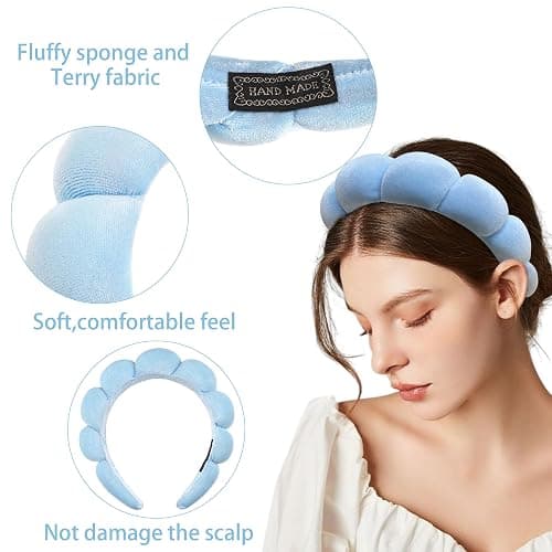 Ayesha Spa Headband for Women Sponge Headband for Washing Face Clouds Soft Hairband Makeup Headbands for Women Girls Shower Makeup Skincare (Blue) thumbnail 3