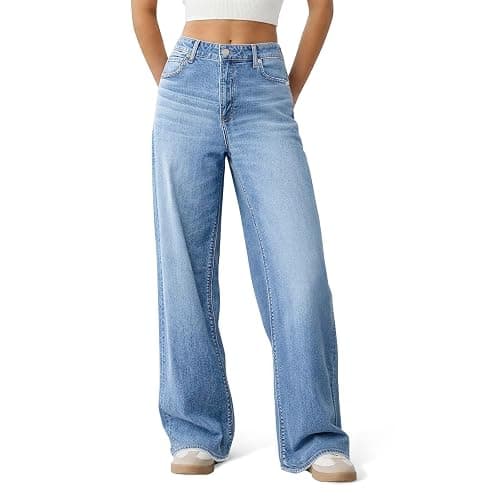 Mars power Women's Wide Leg Jeans High Waisted Baggy Straight Denim Pants | Trendy,Raw Hem,Distressed Pockets,Loose Stretchy,Boyfriend Fit,Cofortable,Relaxed,Casual Wear,Streetwear,Oversized,High Rise - Image 1