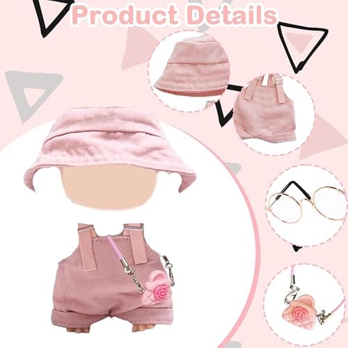 3 Pcs Doll Cloth for 17cm Plush Dolls, Pink Set Include 1 Leggings with Adjustable Straps1 Fisherman's Hat 1 Handbag 1 Glasses for Dolls Premium Outfit Birthday Present for Adult Kids (No Doll) thumbnail 5