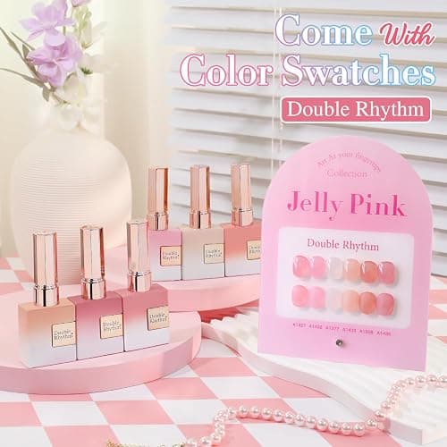 Double Rhythm 6 Pcs 15 ML Gel Polish Set Same Color Same Bottle Soak Off Gel Polish Kit Nail Art Manicure Salon DIY at Home for Women (Jelly Milky White Nude Pink Rose-T6-23) thumbnail 2