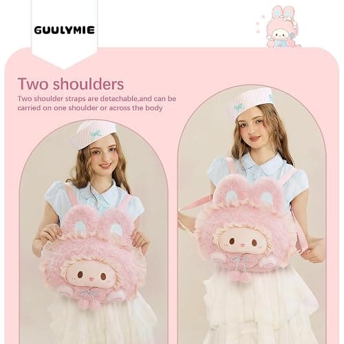 GUULYMIE Pink Bunny Plush Backpack 15 Inch Cute Rabbit Head Stuffed Animal Bag with Adjustable Straps Handmade Soft Lightweight Plush Backpack for Daily Use Photos Travel and Room Decor thumbnail 2
