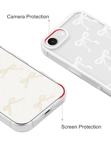 Jusy Compatible with iPhone 7/8/SE Bow Phone Case, Cute Clear Ribbon Bowknot Pattern Aesthetic Soft TPU Transparent Cases Protective Phone Cover for Women Girly - White thumbnail 3
