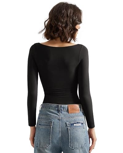 SUUKSESS Women Crew Neck Long Sleeve T Shirts Double Lined Tight Fitted Crop Top thumbnail 3