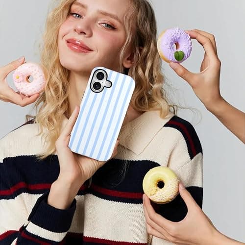SOKAD Magnetic Vertical Stripes Phone Case for iPhone 17, Cute Light Blue Striped Line Pattern Compatible with Magsafe Matte Protective Case Cover with Screen Protector for Girls Women thumbnail 6