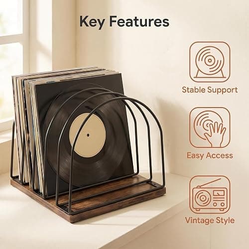 UUOBQN Wooden Vinyl Record Storage Holder, Brown | Record Stand Organizer for Vinyl Records & LPs, Magazine Holder, CD Storage, DVD Storage, CD Holder, Album Organizer Shelf thumbnail 6