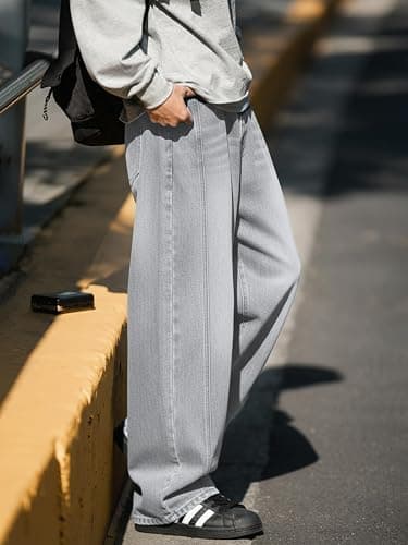 Baggy Hip Hop Jeans for Men Wide Leg Skater Denim Pants Casual Loose Fit Long Trousers thumbnail 2