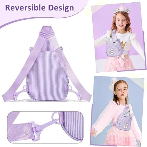COSHAYSOO Purple Purse for Little Girls 3-5 4-6 6-8 8-10 Unicorn Birthday Party Easter Gifts for Kids Flower Girl Dance Recital Performance Travel Trip Favors Initial Letter K thumbnail 5