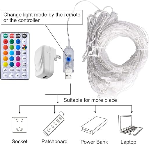 16 Colors Changing Curtain Lights - 250 LED 9.8 X 8.8 FT Fairy String Lights, 7 Modes Twinkle Lights with Remote, Backdrop Wall Hanging Dripping Lights for Bedroom Backyard Halloween Christmas Decor - Multicolor - 250LED thumbnail 7
